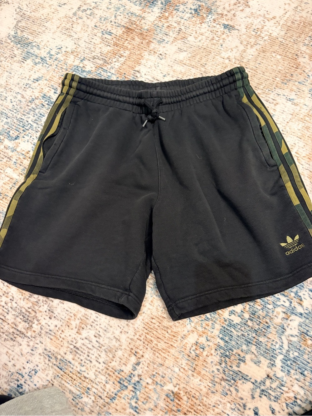 adidas Men’s Black Shorts with Camouflage Accent Stripes